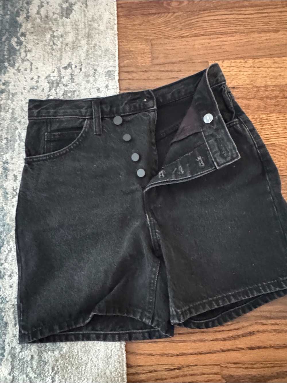 OAK + FORT Black High-Rise Denim Shorts